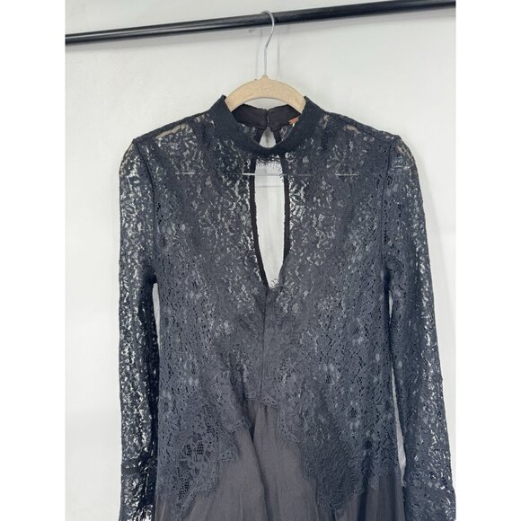 Free People Tell Tale Lace Dress Women XS Black Witchy Whimsigoth Emo Sheer - Picture 8 of 12